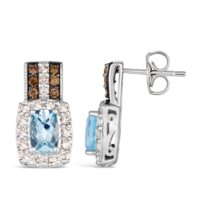 Le Vian(R) 5/8ctw Chocolate Diamonds(R) and Nude Diamonds(tm) Blue Topaz 14k Vanilla Gold(R) Earrings