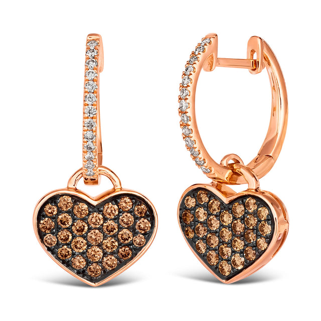 Le Vian(R) 5/8ctw Chocolate Diamonds(R) and Nude Diamonds(tm) in 14k Strawberry Gold(R) Heart Earrings