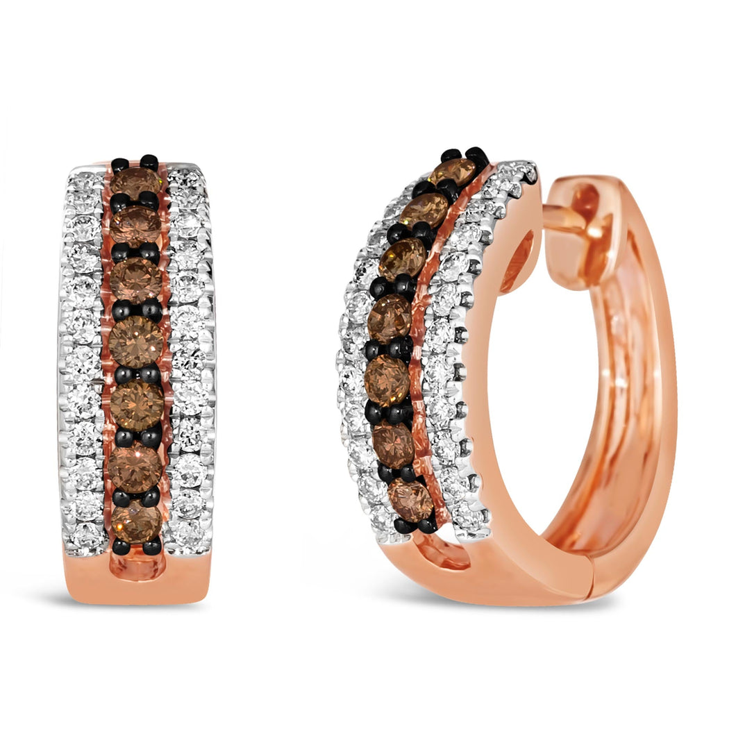 Le Vian(R) 5/8ctw Chocolate Diamonds(R) and Vanilla Diamonds(R) 14k Strawberry Gold(R) Hoop Earrings