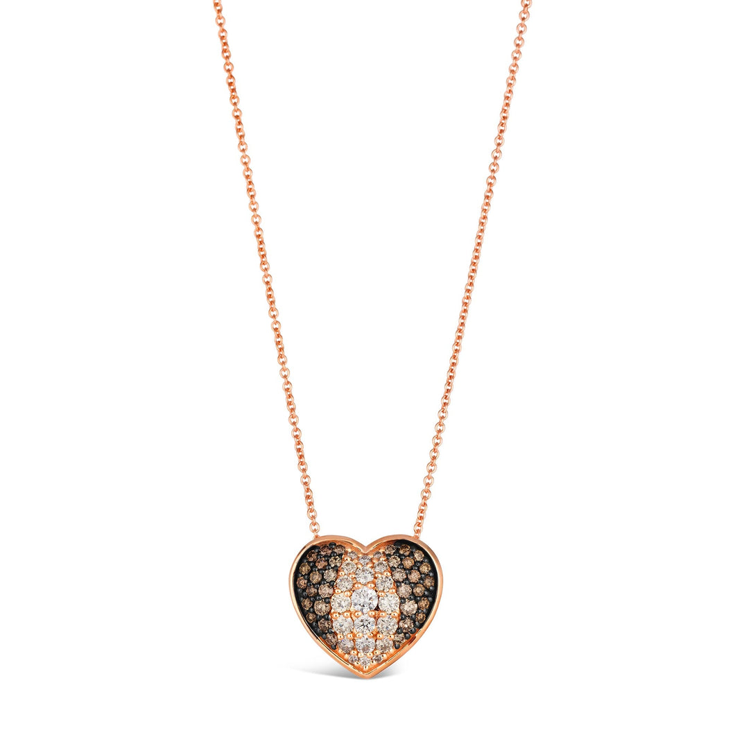 Le Vian(R) 5/8ctw Chocolate Ombre Diamonds(R) and Vanilla Diamonds(tm) in 14k Strawberry Gold(R) Heart Pendant Necklace