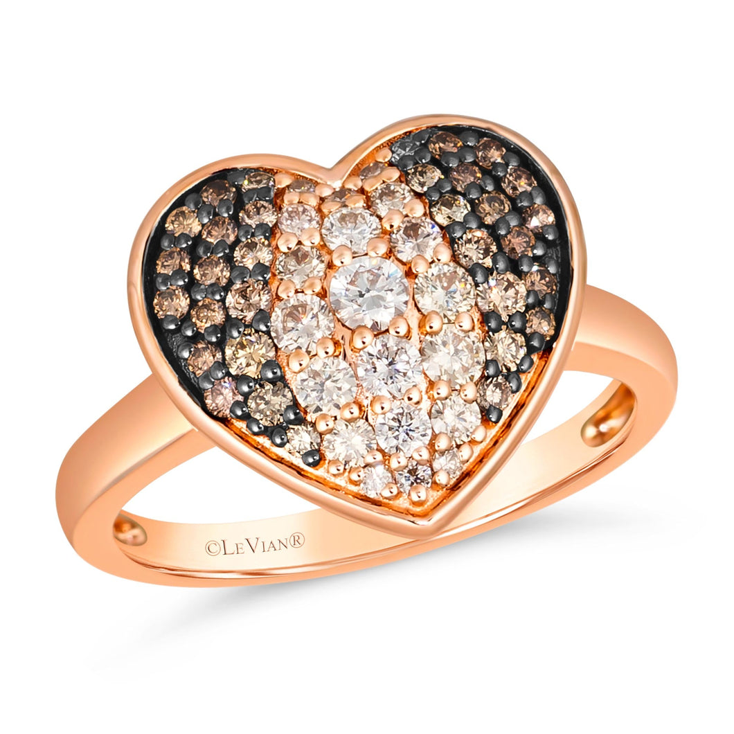 Le Vian(R) 5/8ctw Chocolate Ombre Diamonds(R) and Vanilla Diamonds(tm) in 14k Strawberry Gold(R) Heart Ring | Size 7