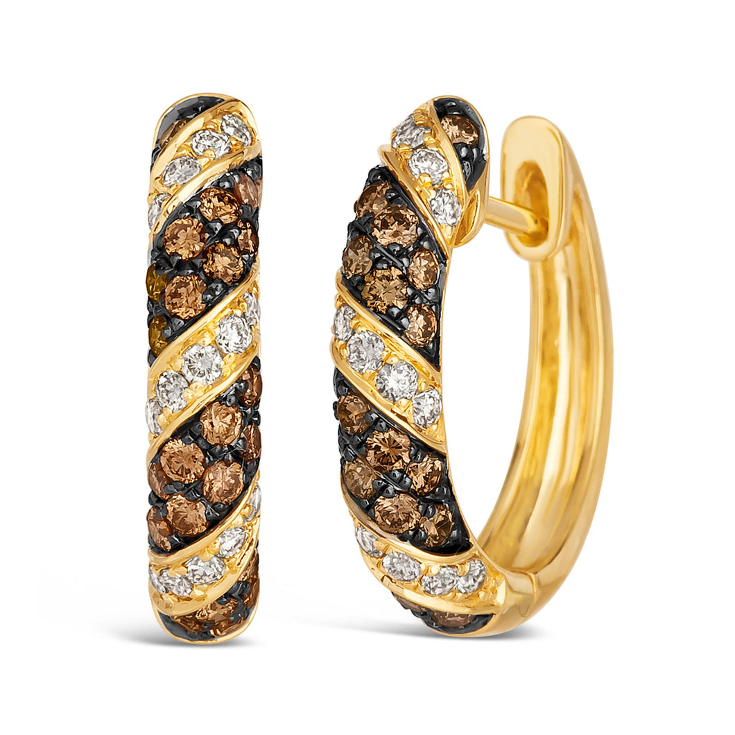 Le Vian(R) 7/8ctw Chocolate Diamonds(R) and Nude Diamonds(tm) 14k Honey Gold(tm) Hoop Earrings