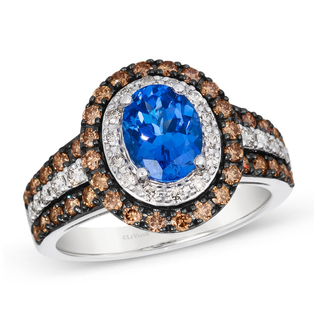 Le Vian(R) 7/8ctw Chocolate Diamonds(R) and Nude Diamonds(tm) Blueberry Tanzanite(R) 14k Vanilla Gold(R) Ring