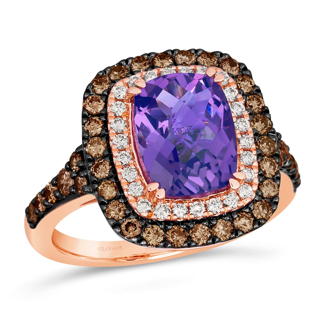 Le Vian(R) 7/8ctw Chocolate Diamonds(R) and Nude Diamonds(tm) Grape Amethyst(tm) 14k Strawberry Gold(R) Ring