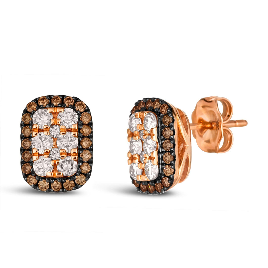 Le Vian(R) 7/8ctw Chocolate Diamonds(R) and Vanilla Diamonds(R) 14k Strawberry Gold(R) Earrings