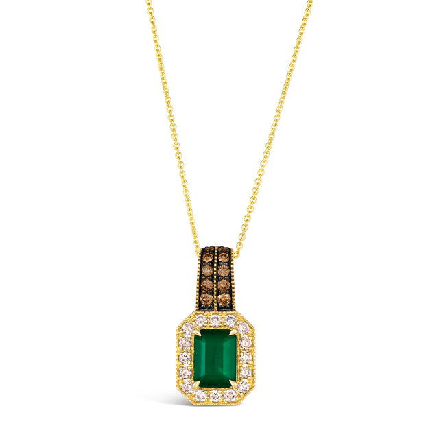 Le Vian(R) Cushion Costa Smeralda Emeralds(tm) 1/2ctw Chocolate Diamonds(R) and Nude Diamonds(tm) 14k Honey Gold(tm) Pendant Necklace