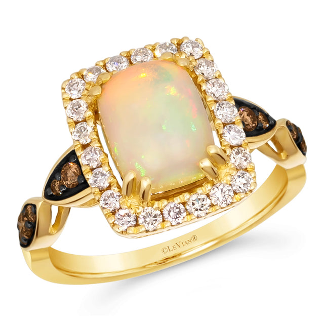 Le Vian(R) Cushion Neopolitan Opal(tm) 1/2ctw Chocolate Diamonds(R) and Nude Diamonds(tm) 14k Honey Gold(R) Ring