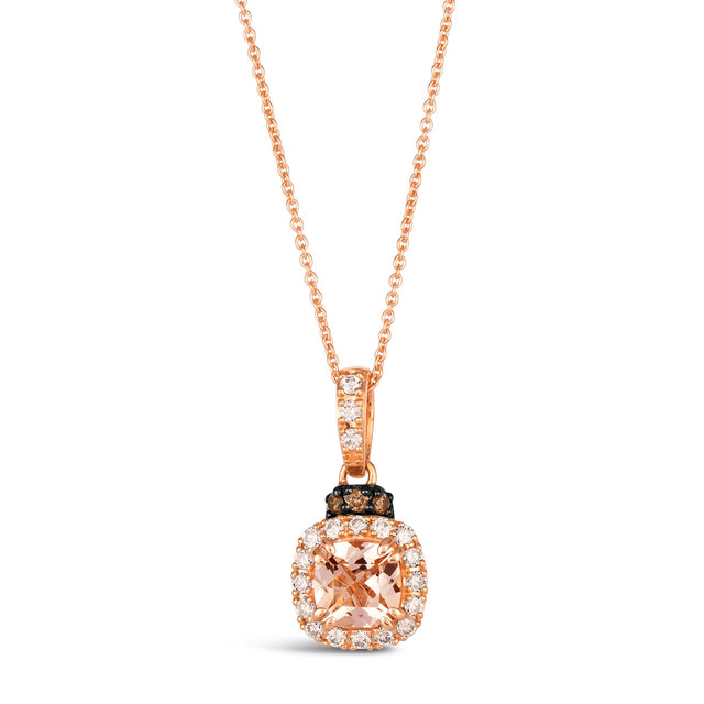 Le Vian(R) Cushion Peach Morganite(tm) 1/4ctw Chocolate Diamonds(R) and Nude Diamonds(tm) 14k Strawberry Gold(R) Pendant Necklace