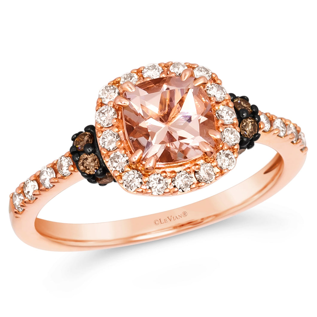 Le Vian(R) Cushion Peach Morganite(tm) 3/8ctw Chocolate Diamonds(R) and Nude Diamonds(tm) 14k Strawberry Gold(R) Ring