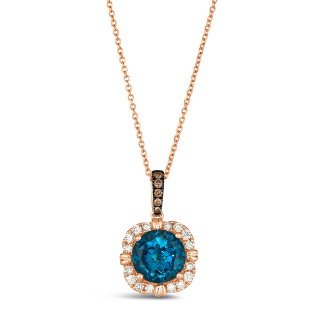 Le Vian(R) Deep Sea Blue Topaz(tm) 1/3ctw Chocolate Diamonds(R) and Nude Diamonds(tm) 14k Strawberry Gold(R) Pendant Necklace