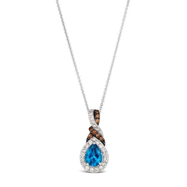 Le Vian(R) Deep Sea Blue Topaz(tm) 1/3ctw Nude Diamonds(tm) and Chocolate Diamonds(R) 14k Vanilla Gold(R) Halo Pendant Necklace