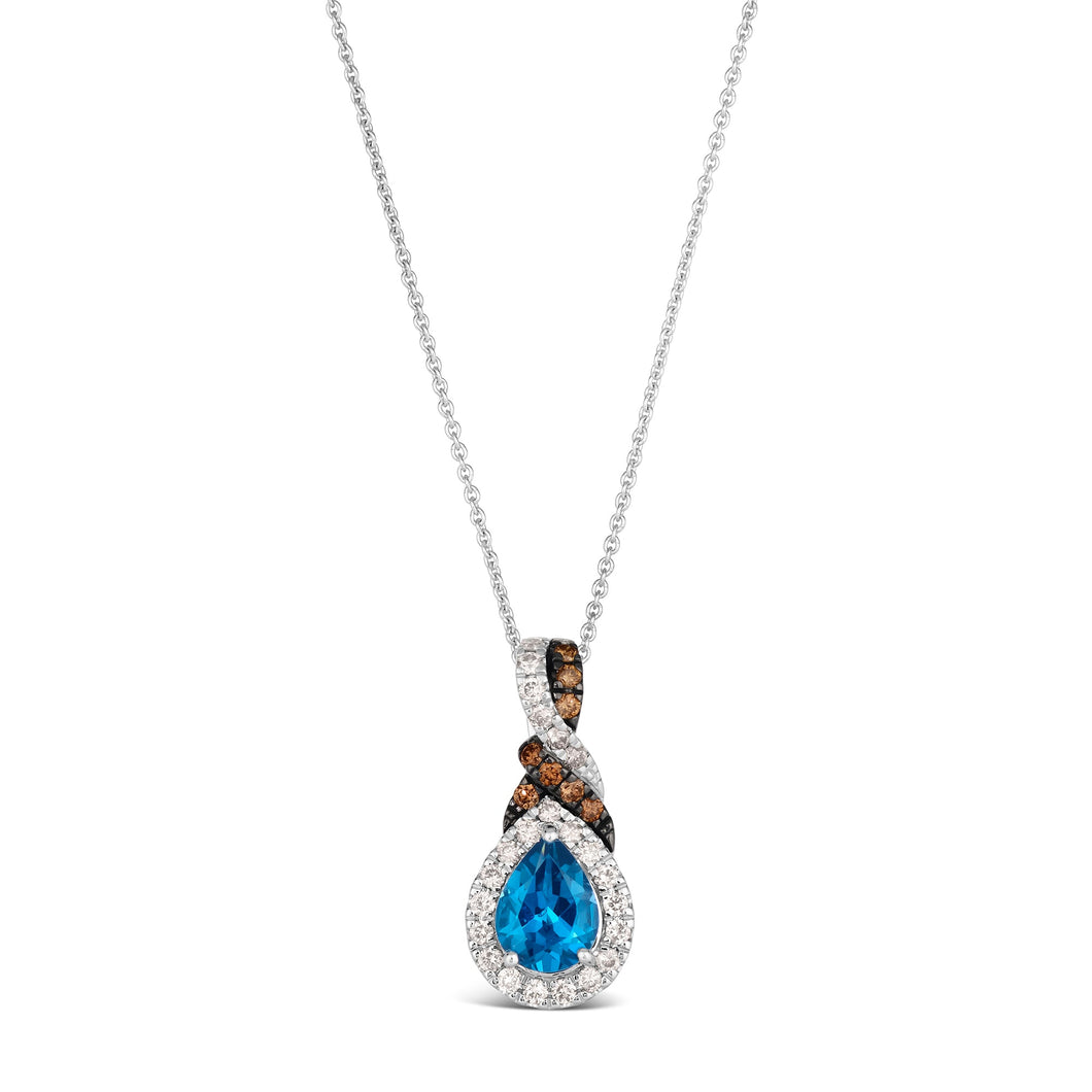 Le Vian(R) Deep Sea Blue Topaz(tm) 1/3ctw Nude Diamonds(tm) and Chocolate Diamonds(R) 14k Vanilla Gold(R) Halo Pendant Necklace