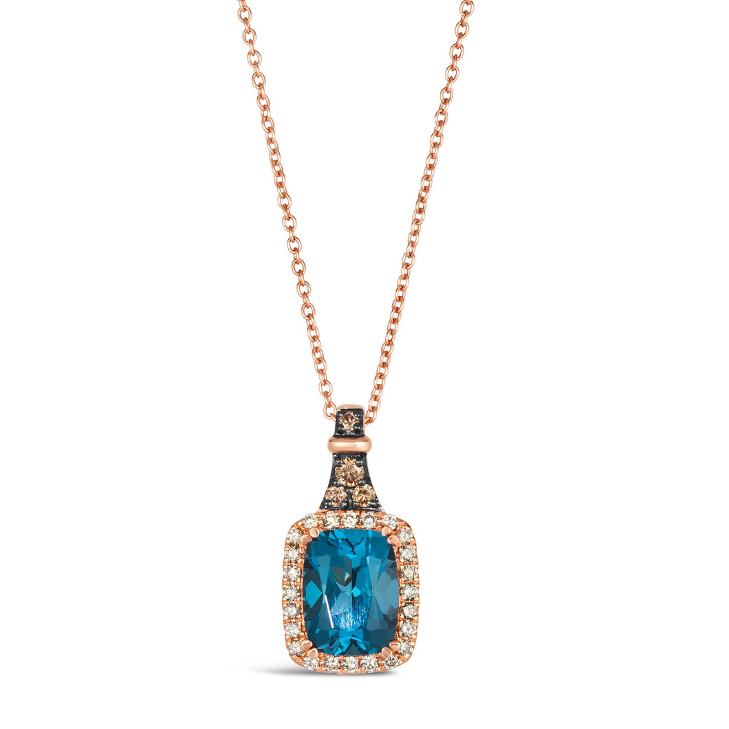 Le Vian(R) Deep Sea Blue Topaz(tm) 1/4ctw Chocolate Diamonds(R) and Nude Diamonds(tm) 14k Strawberry Gold(R) Pendant Necklace