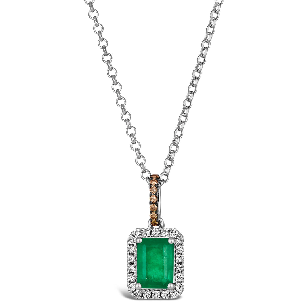 Le Vian(R) Emerald Costa Smeralda Emeralds(tm) 1/6ctw Chocolate Diamonds(R) and Nude Diamonds(tm) 14k Vanilla Gold(R) Pendant Necklace