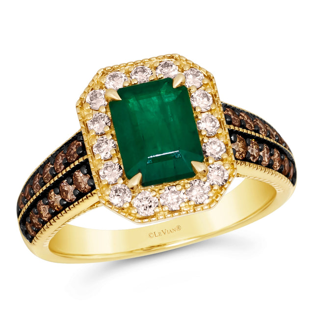 Le Vian(R) Emerald Costa Smeralda Emeralds(tm) 3/4ctw Chocolate Diamonds(R) and Nude Diamonds(tm) 14k Honey Gold(tm) Ring