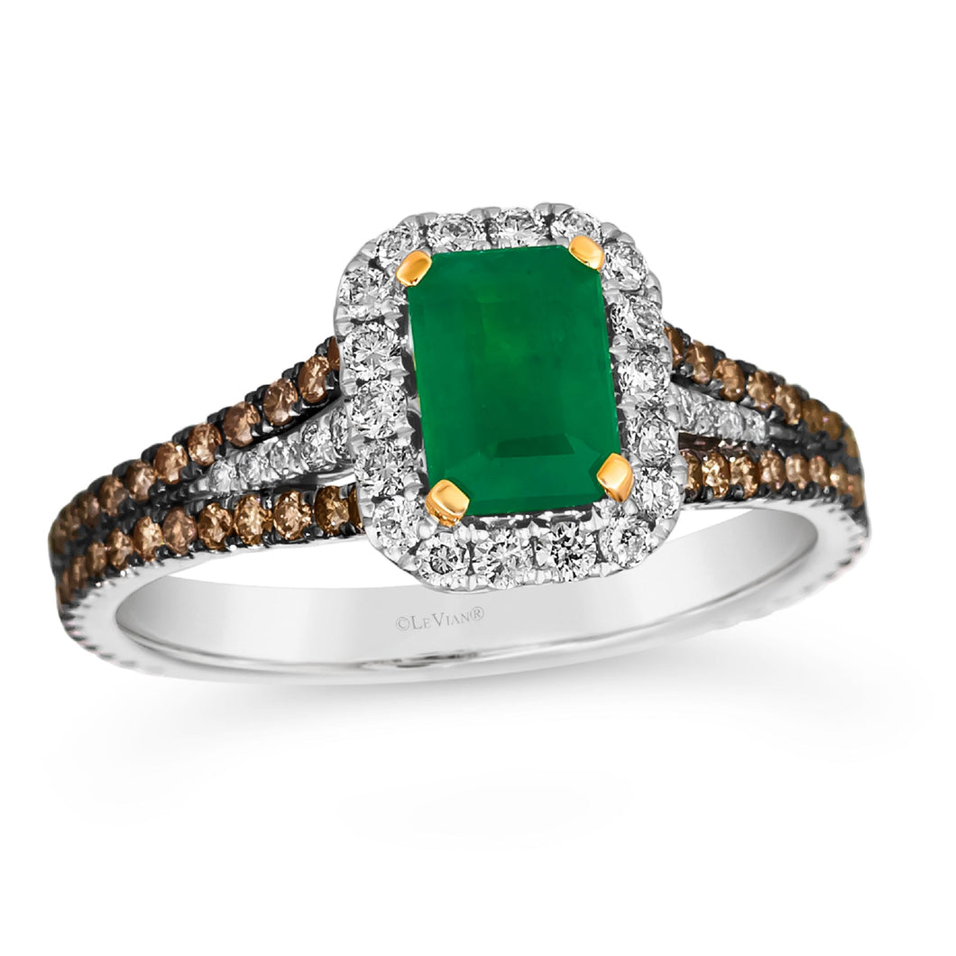 Le Vian(R) Emerald Costa Smeralda Emeralds(tm) 3/4ctw Chocolate Diamonds(R) and Nude Diamonds(tm) 14k Vanilla Gold(R) Ring
