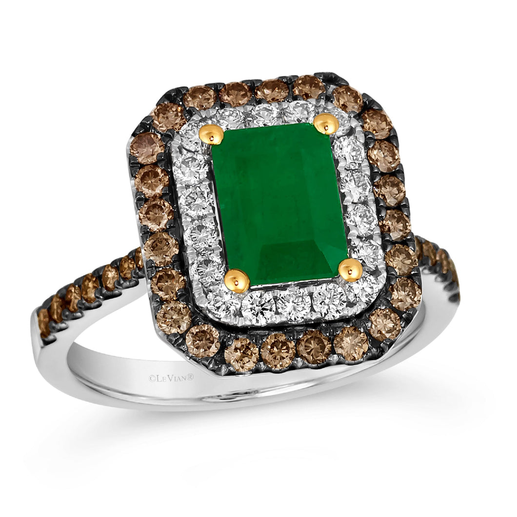Le Vian(R) Emerald Costa Smeralda Emeralds(tm) 7/8ctw Chocolate Diamonds(R) and Nude Diamonds(tm) 14k Vanilla Gold(R) Ring