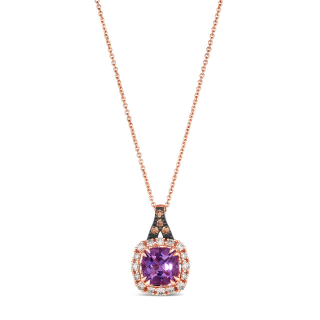 Le Vian(R) Grape Amethyst(tm) 1/4ctw Nude Diamonds(tm) and Chocolate Diamonds(R) 14k Strawberry Gold(R) Halo Pendant Necklace
