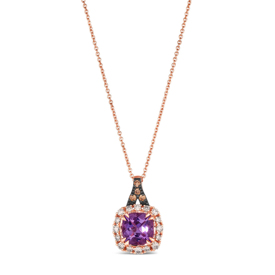 Le Vian(R) Grape Amethyst(tm) 1/4ctw Nude Diamonds(tm) and Chocolate Diamonds(R) 14k Strawberry Gold(R) Halo Pendant Necklace