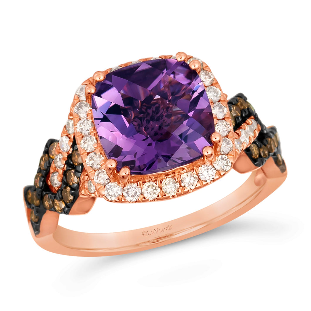 Le Vian(R) Grape Amethyst(tm) 5/8ctw Nude Diamonds(tm) and Chocolate Diamonds(R) 14k Strawberry Gold(R) Halo Ring