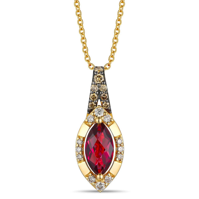 Le Vian(R) Marquise Raspberry Rhodolite(R) 1/4ctw Chocolate Diamonds(R) and Nude Diamonds(tm) 14k Honey Gold(tm) Pendant Necklace