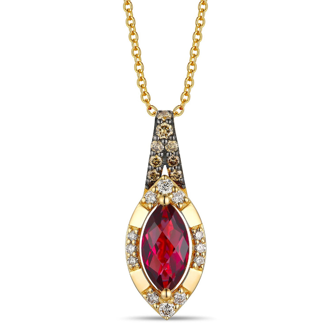 Le Vian(R) Marquise Raspberry Rhodolite(R) 1/4ctw Chocolate Diamonds(R) and Nude Diamonds(tm) 14k Honey Gold(tm) Pendant Necklace