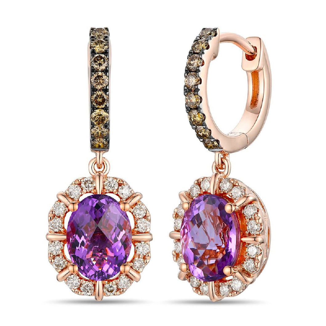 Le Vian(R) Oval Grape Amethyst(tm) 1/2ctw Chocolate Diamonds(R) and Nude Diamonds(tm) 14k Strawberry Gold(R) Earrings