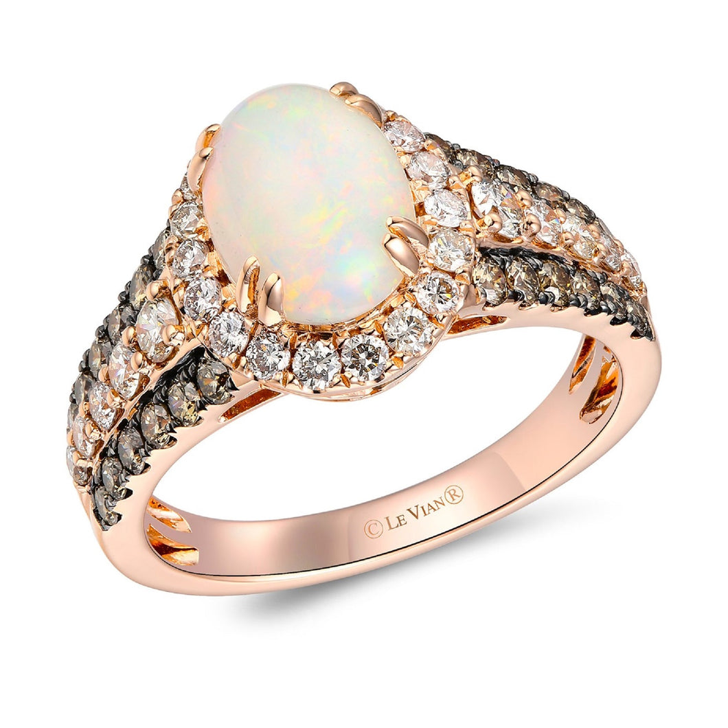 Le Vian(R) Oval Neapolitan Opal(tm) 1ctw Chocolate Diamonds(R) and Nude Diamonds(tm) Strawberry Gold(R) Ring