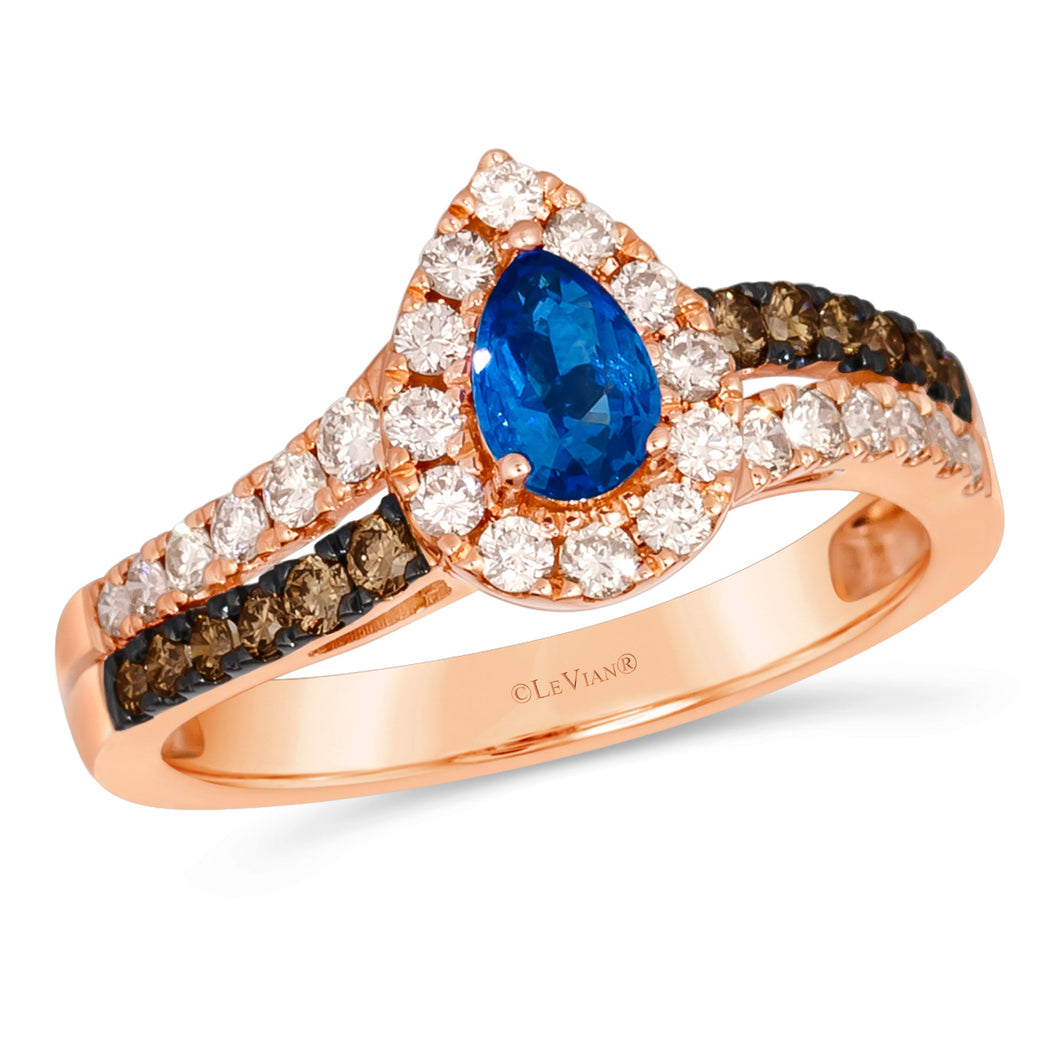 Le Vian(R) Pear Cornflower Sapphire(tm) 1/2ctw Chocolate Diamonds(R) and Nude Diamonds(tm) 14k Strawberry Gold(R) Ring