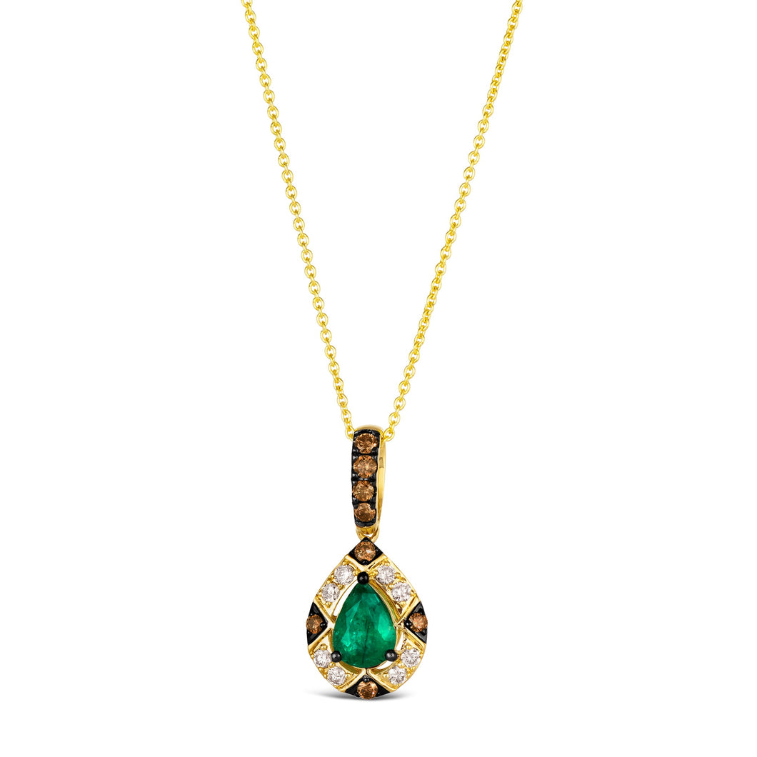 Le Vian(R) Pear Costa Smeralda Emeralds(tm) 1/3ctw Chocolate Diamonds(R) and Nude Diamonds(tm) 14k Honey Gold(tm) Pendant Necklace