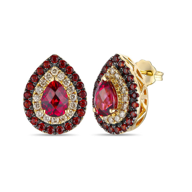 Le Vian(R) Pear Raspberry Rhodolite(R) 1/3ctw Nude Diamonds(tm) and Garnet 14k Honey Gold(tm) Earrings