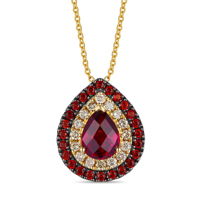 Le Vian(R) Pear Raspberry Rhodolite(R) 5/8ctw Nude Diamonds(tm) and Garnet 14k Honey Gold(tm) Pendant Necklace
