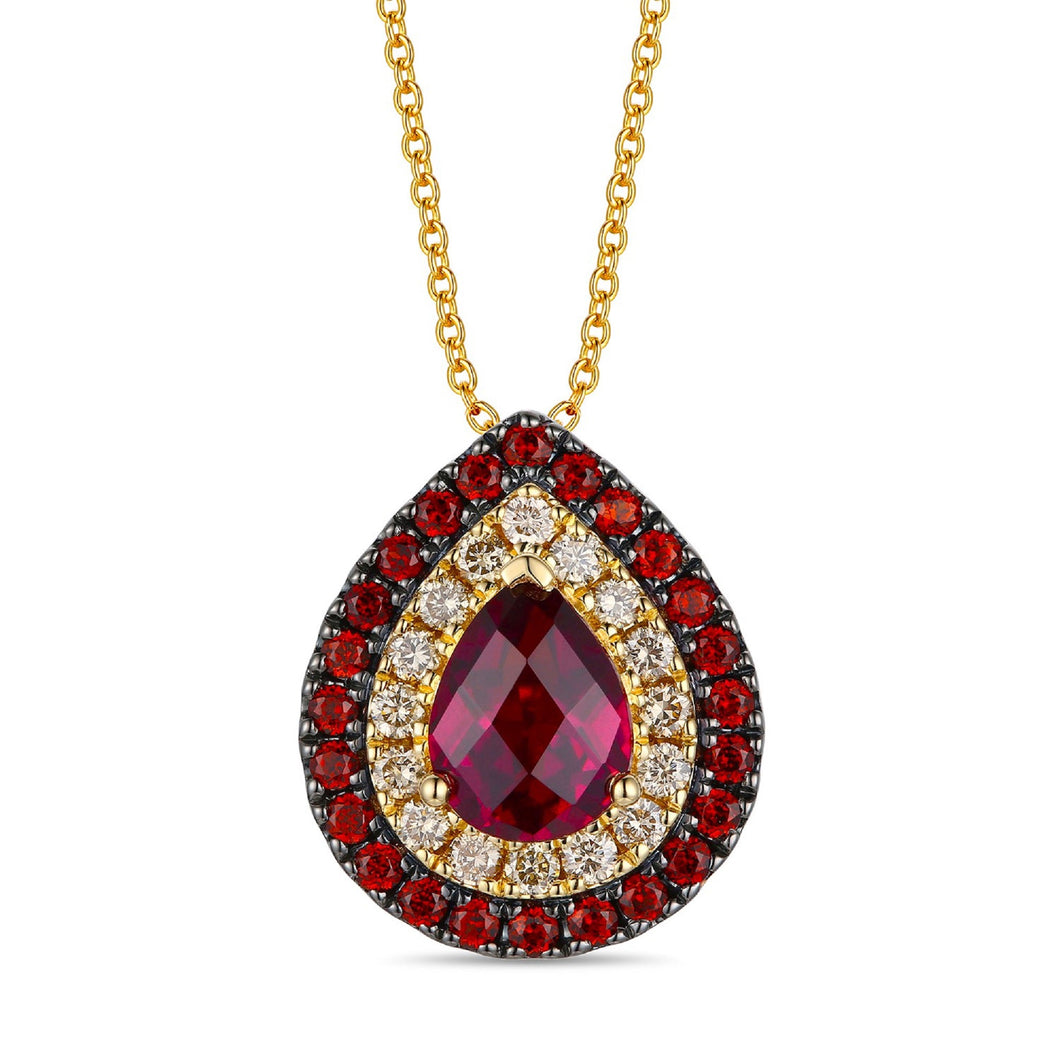 Le Vian(R) Pear Raspberry Rhodolite(R) 5/8ctw Nude Diamonds(tm) and Garnet 14k Honey Gold(tm) Pendant Necklace