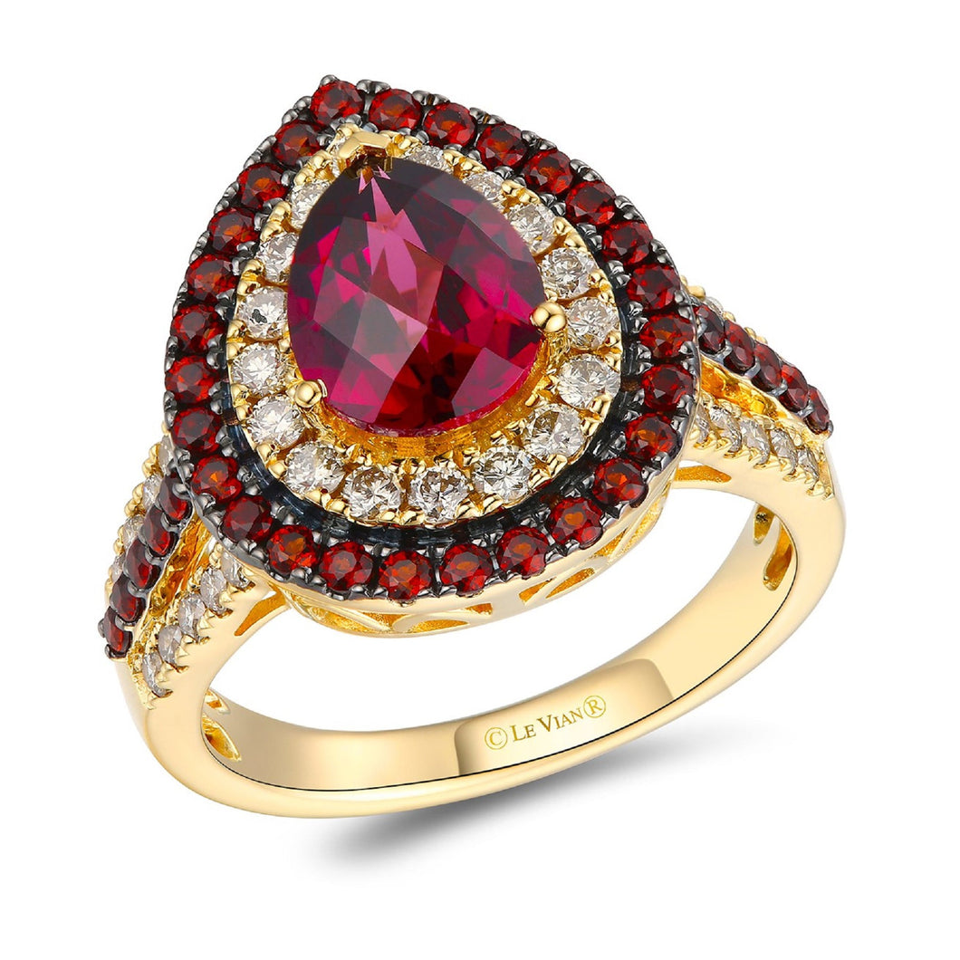 Le Vian(R) Pear Raspberry Rhodolite(R) 5/8ctw Nude Diamonds(tm) and Garnet 14k Honey Gold(tm) Ring
