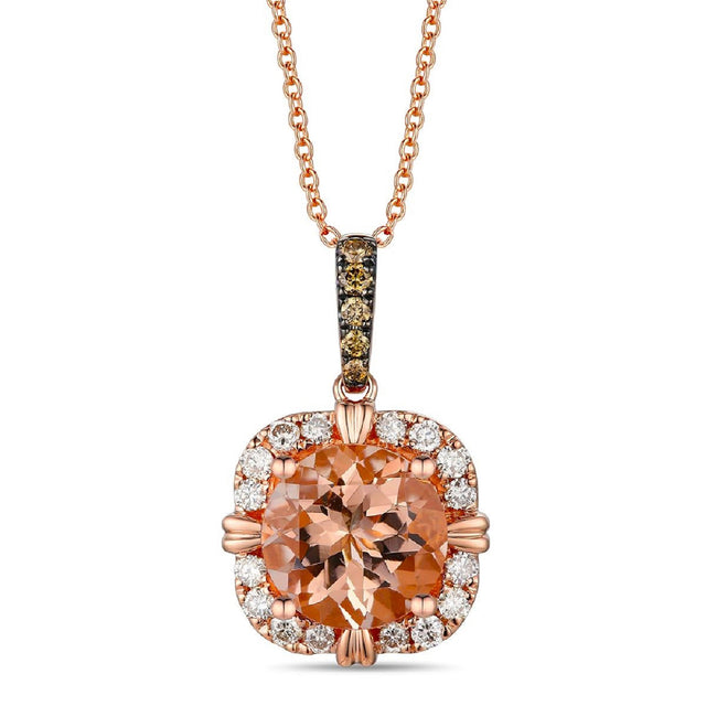 Le Vian(R) Round Peach Morganite(tm) 1/3ctw Chocolate Diamonds(R) and Nude Diamonds(tm) 14k Strawberry Gold(R) Pendant Necklace