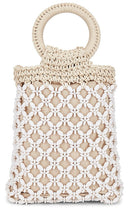 Lele Sadoughi Beaded Crochet Mini Tote in Beige