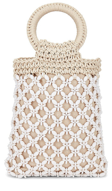 Lele Sadoughi Beaded Crochet Mini Tote in Beige - Lele Sadoughi Mini fourre-tout en crochet perlé en beige - Lele Sadoughi 米色串珠钩编迷你托特包 - Lele Sadoughi Perlengehäkelte Mini-Tasche in Beige - Lele Sadoughi 비즈 크로셰 미니 토트 베이지 색상 - Mini borsa tote all'uncinetto con perline Lele Sadoughi in beige