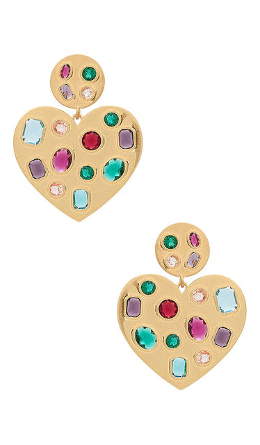 Lele Sadoughi Heart Crystal Earrings in Metallic Gold