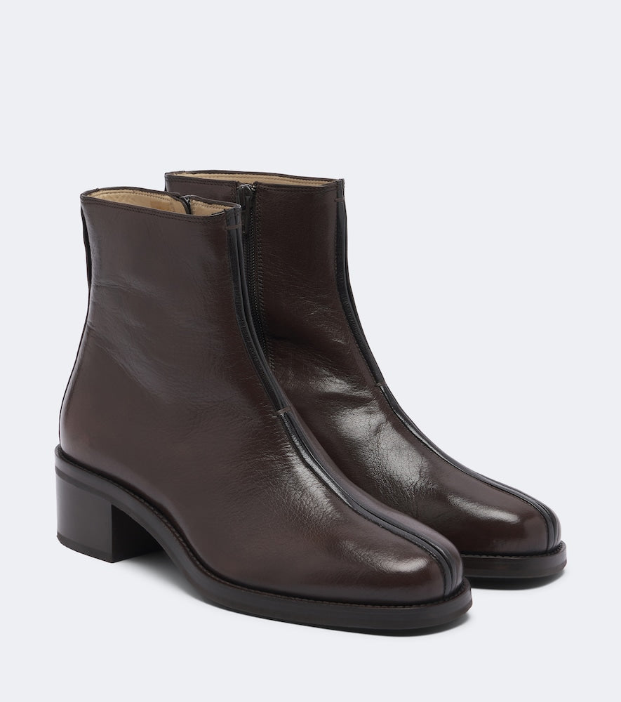 Lemaire Piped leather ankle boots - Brown Flat Boots