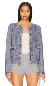 Line & Dot Bonny Fringe Cardigan in Blue - Line & Dot - Cardigan à franges Bonny en bleu - 蓝色 Line & Dot Bonny 流苏开衫 - Line & Dot Bonny Fransen-Cardigan in Blau - Line & Dot Bonny 프린지 가디건블루 색상 - Cardigan con frange Line & Dot Bonny in blu