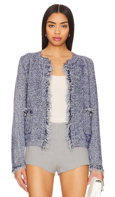 Line & Dot Bonny Fringe Cardigan in Blue - Line & Dot - Cardigan à franges Bonny en bleu - 蓝色 Line & Dot Bonny 流苏开衫 - Line & Dot Bonny Fransen-Cardigan in Blau - Line & Dot Bonny 프린지 가디건블루 색상 - Cardigan con frange Line & Dot Bonny in blu