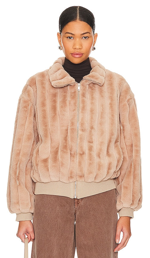 Line & Dot Lux Faux Fur Jacket in Taupe