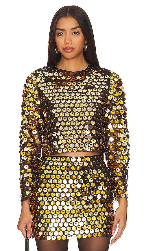 Line & Dot Mina Top in Metallic Gold - Haut Mina Line & Dot en or métallisé - 金属金色线条与圆点 Mina 上衣 - Line & Dot Mina Top in Metallic-Gold - Line & Dot 미나 탑 - Top Line & Dot Mina in oro metallizzato