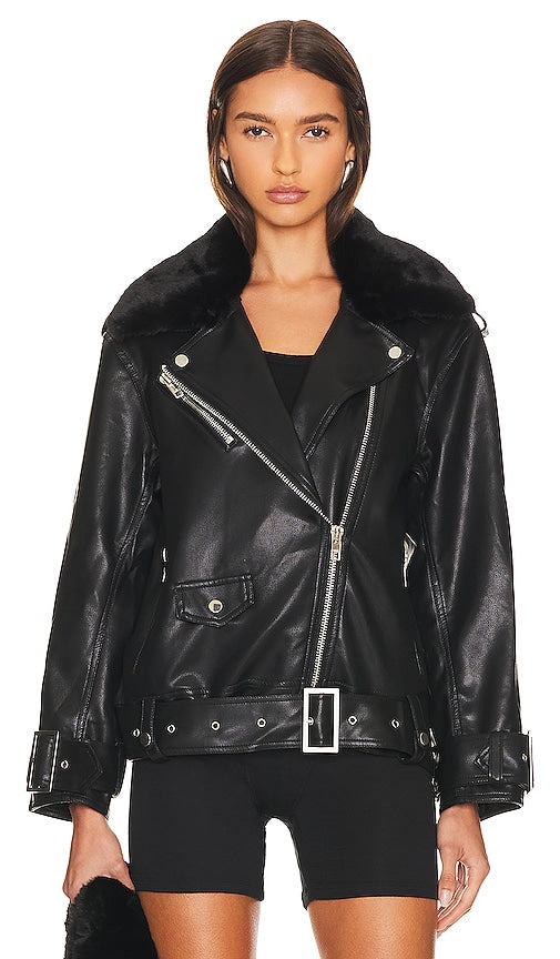 Line & Dot Moto Faux Leather Jacket in Black