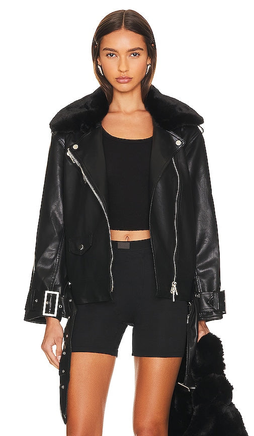 Line & Dot Moto Faux Leather Jacket in Black - Line & Dot - Blouson moto en similicuir noir - 黑色 Line & Dot 摩托人造皮夹克 - Line & Dot Moto Kunstlederjacke in Schwarz - Line & Dot 모토 인조 가죽 자켓블랙 색상 - Giacca in ecopelle Line & Dot Moto in nero