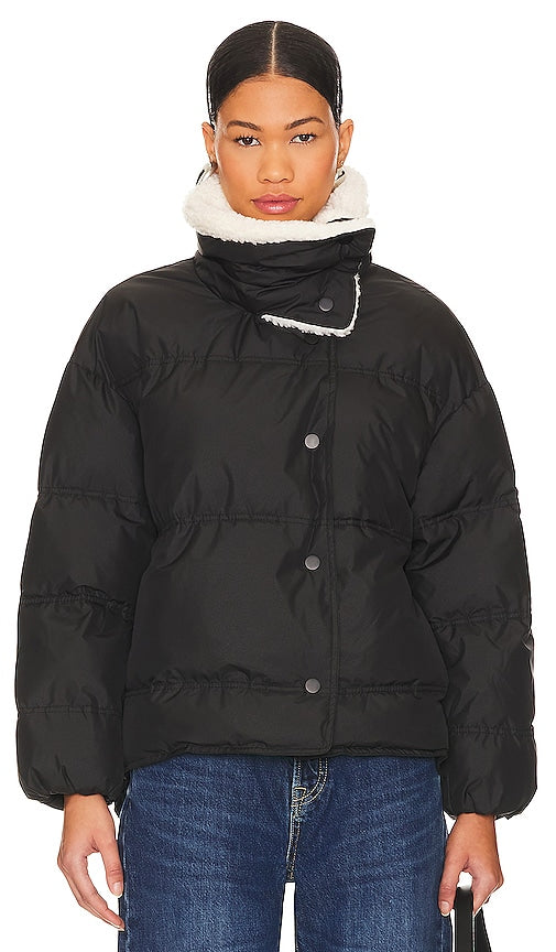 Line & Dot Sage Faux Fur Puffer Jacket in Black