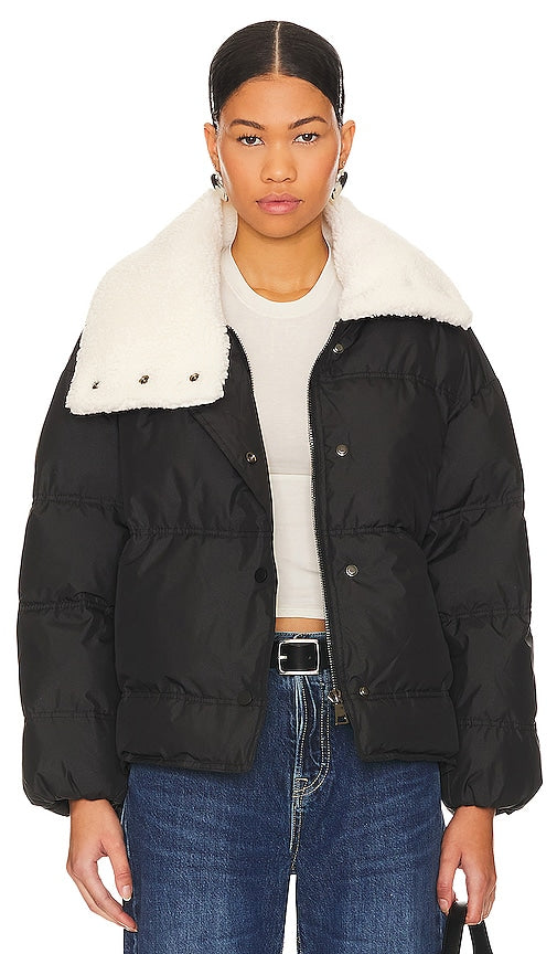 Line & Dot Sage Faux Fur Puffer Jacket in Black - Line & Dot - Doudoune en fausse fourrure Sage en noir - 黑色 Line & Dot Sage 人造毛皮羽绒夹克 - Line & Dot Sage Kunstfell-Pufferjacke in Schwarz - Line & Dot Sage 인조 퍼 퍼퍼 재킷 색상 - Piumino in pelliccia sintetica Line & Dot color salvia in nero