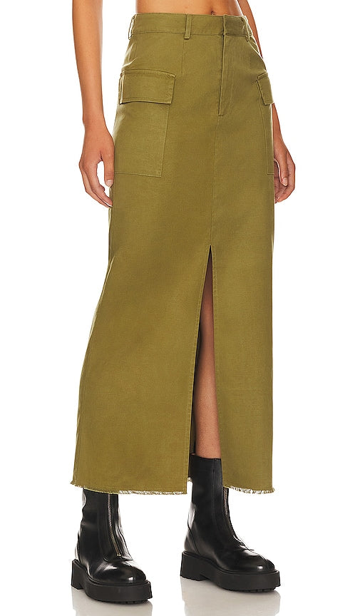 Line & Dot Summer Maxi Skirt in Olive