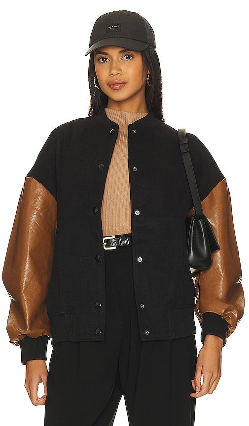 Line & Dot Varsity Jacket in Black - Veste universitaire Line & Dot en noir - 黑色线条与圆点校队夹克 - Line & Dot College-Jacke in Schwarz - Line & Dot 바시티 재킷 - Giacca college Line & Dot in nero