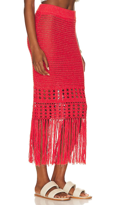 Line & Dot Ziggy Crochet Skirt in Red